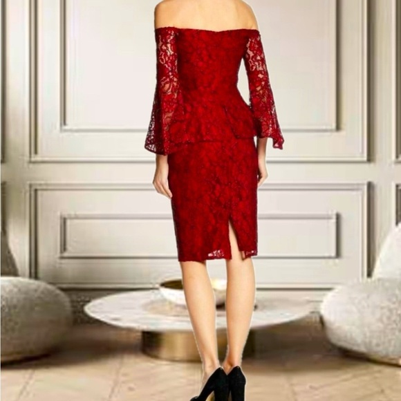 WhimsiGoth Red Black Tipped lace Peplum Cocktail Sexy Dress Sz 0 - Picture 6 of 14